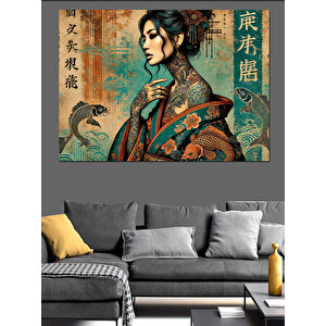 Geleneksel Japon Kadın Dekoratif Kanvas - Mdf Ahşap Tablo
