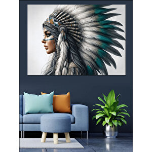 Profil Pozlu Kızılderili Kadın Dekoratif Kanvas - Mdf Ahşap Tablo 50x70 cm