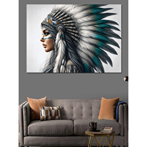 Profil Pozlu Kızılderili Kadın Dekoratif Kanvas - Mdf Ahşap Tablo 50x70 cm