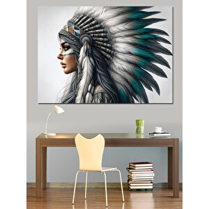 Profil Pozlu Kızılderili Kadın Dekoratif Kanvas - Mdf Ahşap Tablo 50x70 cm