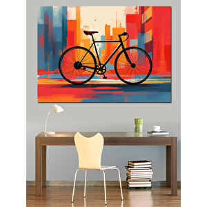 Renkli Soyut Bisiklet İllüstrasyonu Dekoratif Kanvas - Mdf Ahşap Tablo 100x140 cm