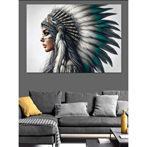 Profil Pozlu Kızılderili Kadın Dekoratif Kanvas - Mdf Ahşap Tablo