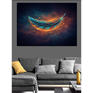 Galaksiler İçinde Renkli Tüy Dekoratif Kanvas - Mdf Ahşap Tablo 70x100 cm