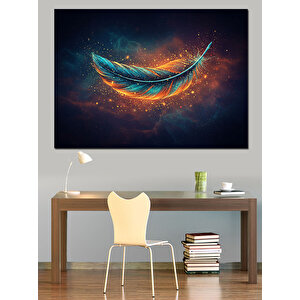 Galaksiler İçinde Renkli Tüy Dekoratif Kanvas - Mdf Ahşap Tablo 50x70 cm