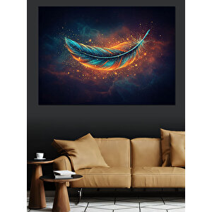 Galaksiler İçinde Renkli Tüy Dekoratif Kanvas - Mdf Ahşap Tablo 50x70 cm