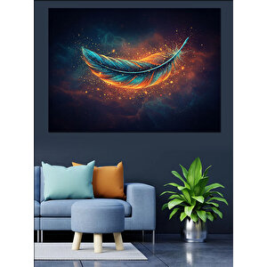 Galaksiler İçinde Renkli Tüy Dekoratif Kanvas - Mdf Ahşap Tablo