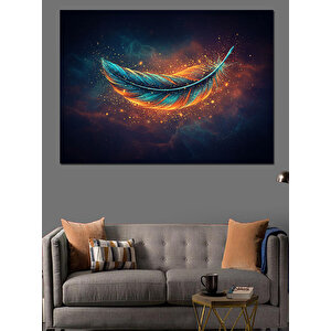 Galaksiler İçinde Renkli Tüy Dekoratif Kanvas - Mdf Ahşap Tablo