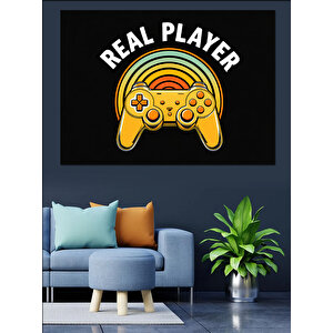 Sarı Kumandalı Oyun Logosu Dekoratif Kanvas - Mdf Ahşap Tablo