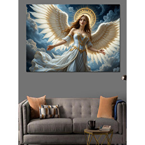 Beyaz Kanatlı Melek Figürü Dekoratif Kanvas - Mdf Ahşap Tablo