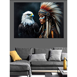 Kartal Ve Kızılderili Dekoratif Kanvas - Mdf Ahşap Tablo 100x140 cm