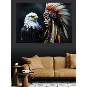 Kartal Ve Kızılderili Dekoratif Kanvas - Mdf Ahşap Tablo 100x140 cm