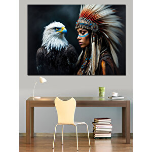 Kartal Ve Kızılderili Dekoratif Kanvas - Mdf Ahşap Tablo 50x70 cm