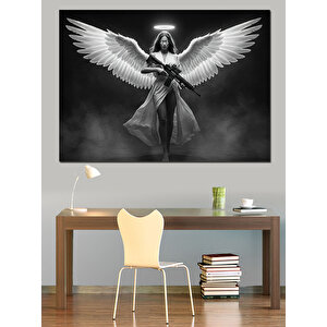 Siyah Beyaz Kanatlı Kadın Dekoratif Kanvas - Mdf Ahşap Tablo 50x70 cm