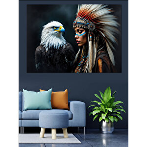 Kartal Ve Kızılderili Dekoratif Kanvas - Mdf Ahşap Tablo