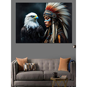 Kartal Ve Kızılderili Dekoratif Kanvas - Mdf Ahşap Tablo