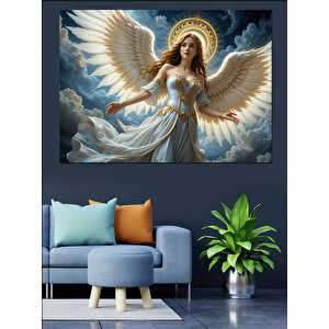 Beyaz Kanatlı Melek Figürü Dekoratif Kanvas - Mdf Ahşap Tablo