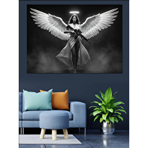 Siyah Beyaz Kanatlı Kadın Dekoratif Kanvas - Mdf Ahşap Tablo