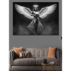 Siyah Beyaz Kanatlı Kadın Dekoratif Kanvas - Mdf Ahşap Tablo 70x100 cm