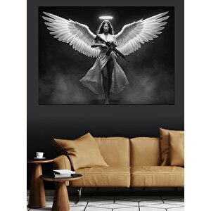 Siyah Beyaz Kanatlı Kadın Dekoratif Kanvas - Mdf Ahşap Tablo