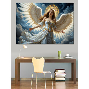 Beyaz Kanatlı Melek Figürü Dekoratif Kanvas - Mdf Ahşap Tablo 50x70 cm