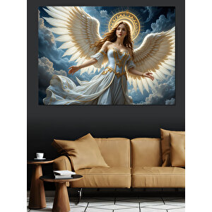 Beyaz Kanatlı Melek Figürü Dekoratif Kanvas - Mdf Ahşap Tablo 50x70 cm