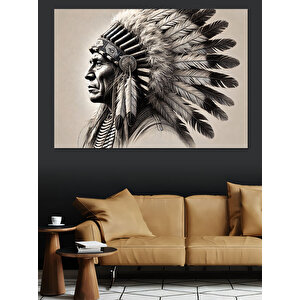 Kızılderili Şef Portresi Dekoratif Kanvas - Mdf Ahşap Tablo 100x140 cm