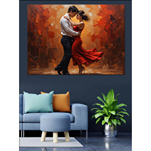 Kırmızı Elbiseli Tango Çifti Dekoratif Kanvas - Mdf Ahşap Tablo 25x35 cm