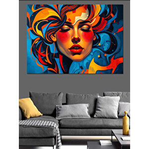 Çizgisel Kırmızı Saçlı Kadın Dekoratif Kanvas - Mdf Ahşap Tablo 100x140 cm