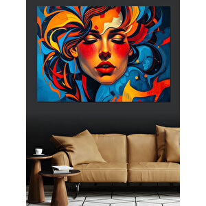 Çizgisel Kırmızı Saçlı Kadın Dekoratif Kanvas - Mdf Ahşap Tablo 100x140 cm