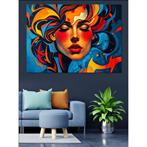 Çizgisel Kırmızı Saçlı Kadın Dekoratif Kanvas - Mdf Ahşap Tablo 100x140 cm