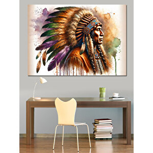 Kızılderili Şefi Dekoratif Kanvas - Mdf Ahşap Tablo 50x70 cm