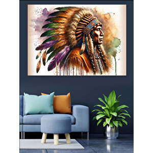 Kızılderili Şefi Dekoratif Kanvas - Mdf Ahşap Tablo 100x140 cm