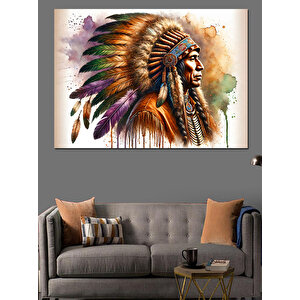 Kızılderili Şefi Dekoratif Kanvas - Mdf Ahşap Tablo 100x140 cm