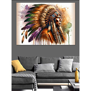 Kızılderili Şefi Dekoratif Kanvas - Mdf Ahşap Tablo