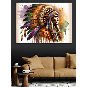 Kızılderili Şefi Dekoratif Kanvas - Mdf Ahşap Tablo