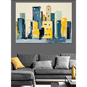 Soyut Modern Binalar Kompozisyonu Dekoratif Kanvas - Mdf Ahşap Tablo 35x50 cm