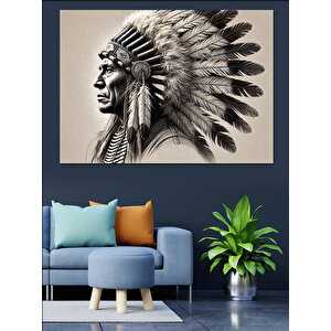 Kızılderili Şef Portresi Dekoratif Kanvas - Mdf Ahşap Tablo 35x50 cm