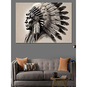 Kızılderili Şef Portresi Dekoratif Kanvas - Mdf Ahşap Tablo 35x50 cm