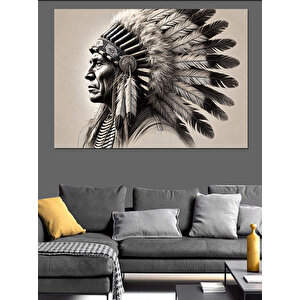 Kızılderili Şef Portresi Dekoratif Kanvas - Mdf Ahşap Tablo