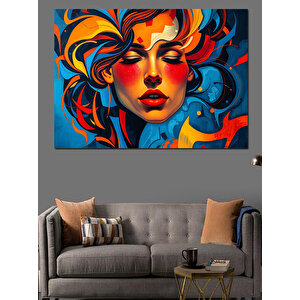 Çizgisel Kırmızı Saçlı Kadın Dekoratif Kanvas - Mdf Ahşap Tablo