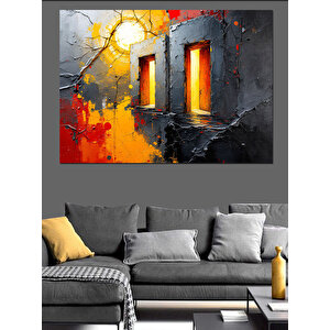Çatlak Duvarlı Pencereler Dekoratif Kanvas - Mdf Ahşap Tablo 35x50 cm