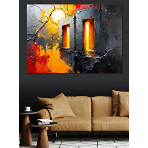 Çatlak Duvarlı Pencereler Dekoratif Kanvas - Mdf Ahşap Tablo 100x140 cm