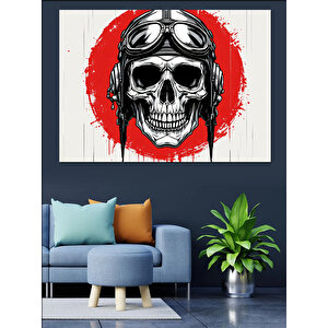 Kırmızı Kafatası İllüstrasyonu Dekoratif Kanvas - Mdf Ahşap Tablo