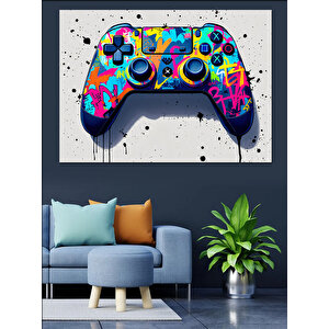 Soyut Renkli Oyun Kumandası Dekoratif Kanvas - Mdf Ahşap Tablo 35x50 cm