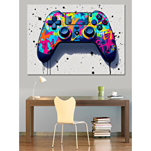 Soyut Renkli Oyun Kumandası Dekoratif Kanvas - Mdf Ahşap Tablo 35x50 cm