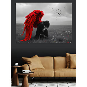 Kırmızı Kanatlı Melek Figürü Dekoratif Kanvas - Mdf Ahşap Tablo 100x140 cm