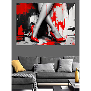 Kırmızı Topuklu Çizgili Bacaklar Dekoratif Kanvas - Mdf Ahşap Tablo 100x140 cm
