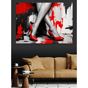 Kırmızı Topuklu Çizgili Bacaklar Dekoratif Kanvas - Mdf Ahşap Tablo 100x140 cm