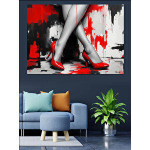 Kırmızı Topuklu Çizgili Bacaklar Dekoratif Kanvas - Mdf Ahşap Tablo 100x140 cm