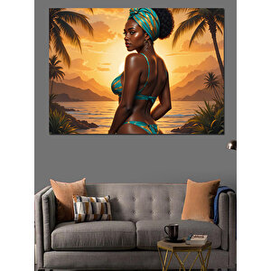 Palmiye Arasında Kadın Portresi Dekoratif Kanvas - Mdf Ahşap Tablo 100x140 cm